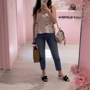 Paper Crane Cream Peplum Sleeveless Blouse with Yellow Floral Pattern and Bow S